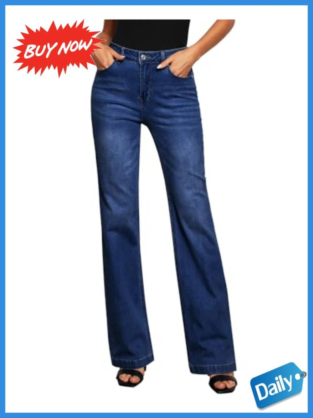 High Rise Wide Leg Flare Jeans Stretchy Denim Pants